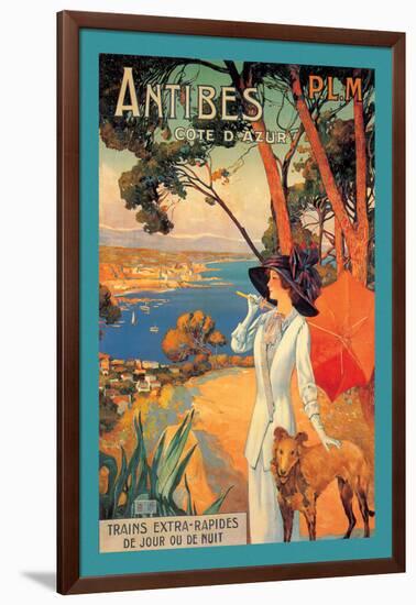 Antibes, Lady in White with Parasol and Dog-David Dellepiane-Framed Art Print