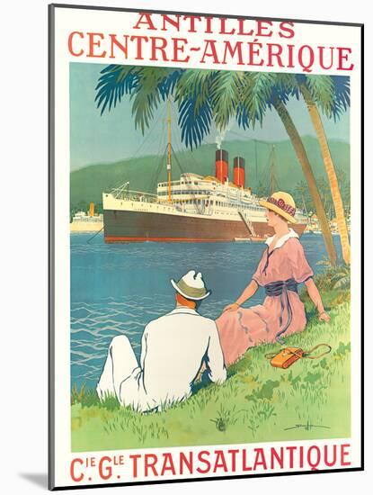 Antilles, Central America - Vintage CIE GLE French Line Travel Poster, 1970s-Sandy Hook-Mounted Art Print