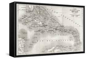 Antilles Old Map. Created By Vuillemin And Erhard, Published On Le Tour Du Monde, Paris, 1860-marzolino-Framed Stretched Canvas
