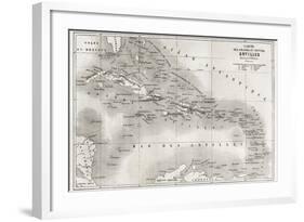 Antilles Old Map. Created By Vuillemin And Erhard, Published On Le Tour Du Monde, Paris, 1860-marzolino-Framed Art Print