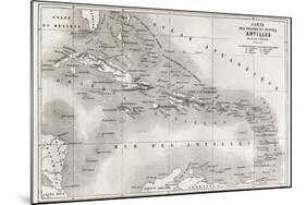 Antilles Old Map. Created By Vuillemin And Erhard, Published On Le Tour Du Monde, Paris, 1860-marzolino-Mounted Art Print