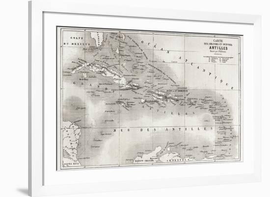 Antilles Old Map. Created By Vuillemin And Erhard, Published On Le Tour Du Monde, Paris, 1860-marzolino-Framed Art Print