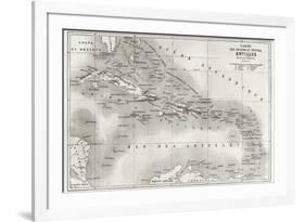 Antilles Old Map. Created By Vuillemin And Erhard, Published On Le Tour Du Monde, Paris, 1860-marzolino-Framed Art Print