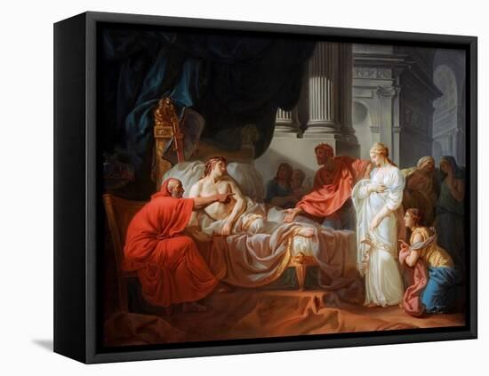 Antiochus ill in bed as his doctor, Erasistratus, discovers his love for Stratonice of Syria.-Vernon Lewis Gallery-Framed Stretched Canvas