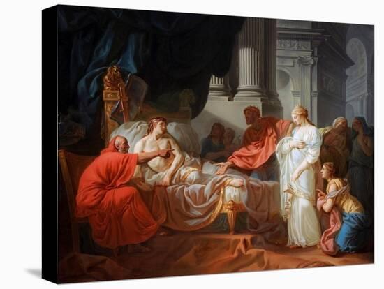Antiochus ill in bed as his doctor, Erasistratus, discovers his love for Stratonice of Syria.-Vernon Lewis Gallery-Stretched Canvas