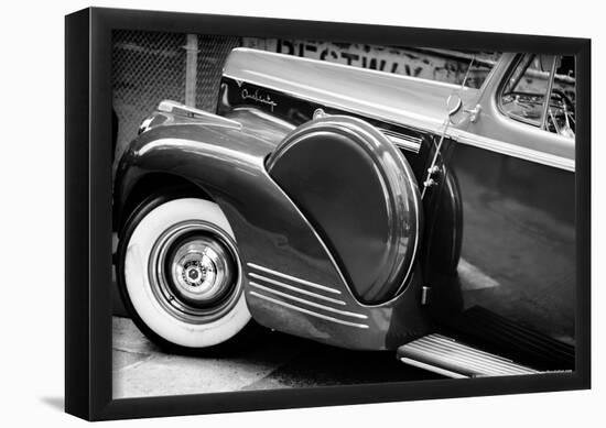 Antique Car With Whitewall Tires B/W-null-Framed Poster