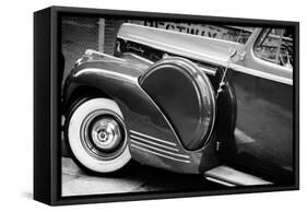 Antique Car With Whitewall Tires B/W-null-Framed Stretched Canvas