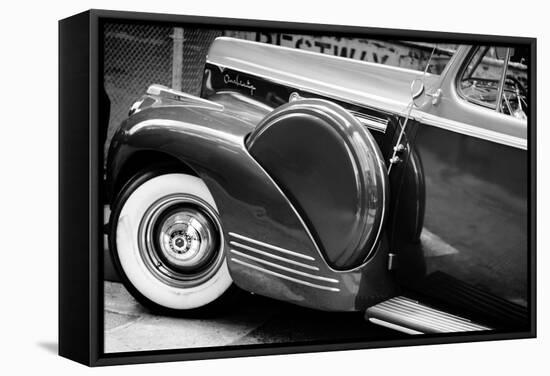Antique Car With Whitewall Tires B/W-null-Framed Stretched Canvas