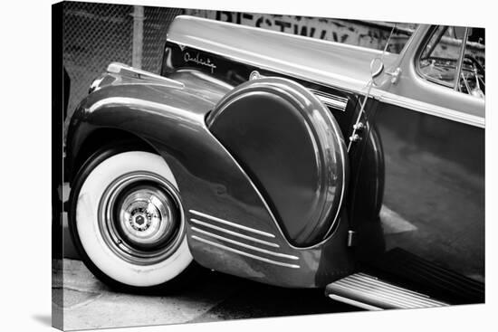 Antique Car With Whitewall Tires B/W-null-Stretched Canvas