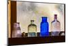 Antique colored bottles in window, Prescott National Forest, Jerome, Arizona-Adam Jones-Mounted Photographic Print