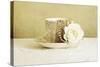 Antique Cup and Saucer with White Flower and Pearls-Tom Quartermaine-Stretched Canvas