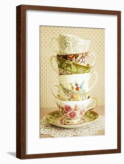 Antique Cups and Saucers 01-Tom Quartermaine-Framed Giclee Print