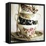 Antique Cups and Saucers with Pearls 01-Tom Quartermaine-Framed Stretched Canvas