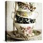 Antique Cups and Saucers with Pearls 01-Tom Quartermaine-Stretched Canvas