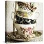Antique Cups and Saucers with Pearls 01-Tom Quartermaine-Stretched Canvas