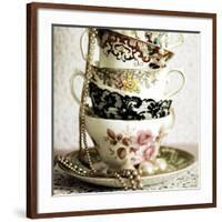 Antique Cups and Saucers with Pearls 01-Tom Quartermaine-Framed Giclee Print