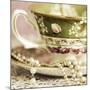 Antique Cups and Saucers with Pearls 02-Tom Quartermaine-Mounted Giclee Print