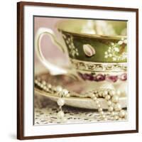 Antique Cups and Saucers with Pearls 02-Tom Quartermaine-Framed Giclee Print