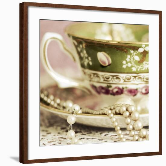 Antique Cups and Saucers with Pearls 02-Tom Quartermaine-Framed Giclee Print