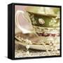 Antique Cups and Saucers with Pearls 02-Tom Quartermaine-Framed Stretched Canvas