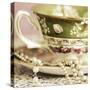 Antique Cups and Saucers with Pearls 02-Tom Quartermaine-Stretched Canvas