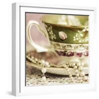 Antique Cups and Saucers with Pearls 02-Tom Quartermaine-Framed Giclee Print