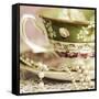 Antique Cups and Saucers with Pearls 02-Tom Quartermaine-Framed Stretched Canvas