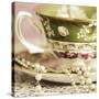 Antique Cups and Saucers with Pearls 02-Tom Quartermaine-Stretched Canvas