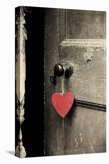 Antique Door with Red Heart-Tom Quartermaine-Stretched Canvas