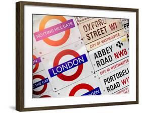 Antique Enamelled Signs - Subway Station and W11 Railroad Wall Plaque Signs - London - UK-Philippe Hugonnard-Framed Photographic Print