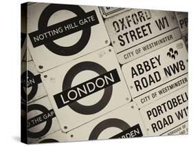 Antique Enamelled Signs - Subway Station and W11 Railroad Wall Plaque Signs - London - UK-Philippe Hugonnard-Stretched Canvas