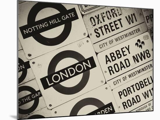Antique Enamelled Signs - Subway Station and W11 Railroad Wall Plaque Signs - London - UK-Philippe Hugonnard-Mounted Photographic Print