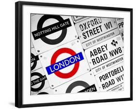 Antique Enamelled Signs - Subway Station and W11 Railroad Wall Plaque Signs - London - UK-Philippe Hugonnard-Framed Photographic Print