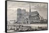 Antique Engraved Illustration Of Notre Dame De Paris, From A Drawing Of Fichot And Gaildrau-marzolino-Framed Stretched Canvas