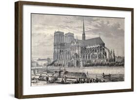 Antique Engraved Illustration Of Notre Dame De Paris, From A Drawing Of Fichot And Gaildrau-marzolino-Framed Art Print