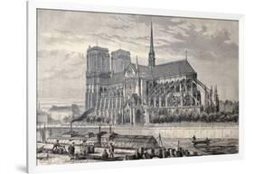 Antique Engraved Illustration Of Notre Dame De Paris, From A Drawing Of Fichot And Gaildrau-marzolino-Framed Art Print