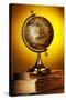 Antique Globe on Old Books over Yellow-haveseen-Stretched Canvas