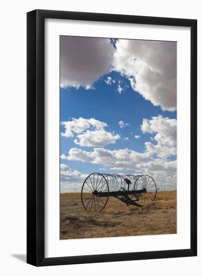 Antique Hay Raker, Prairie Homestead, Cactus Flat, South Dakota, USA-Walter Bibikow-Framed Premium Photographic Print