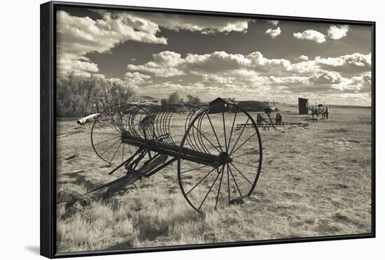 Antique Hay Raker, Prairie Homestead, Cactus Flat, South Dakota, USA-Walter Bibikow-Framed Photographic Print