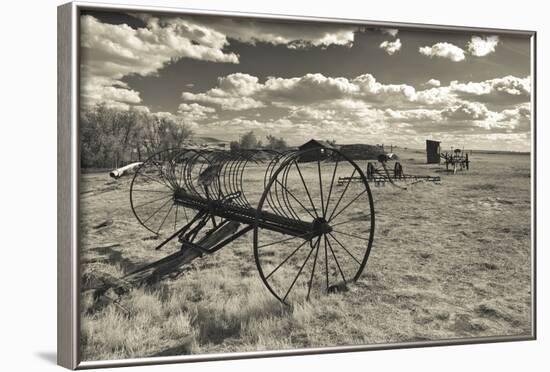 Antique Hay Raker, Prairie Homestead, Cactus Flat, South Dakota, USA-Walter Bibikow-Framed Photographic Print