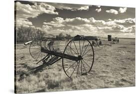 Antique Hay Raker, Prairie Homestead, Cactus Flat, South Dakota, USA-Walter Bibikow-Stretched Canvas