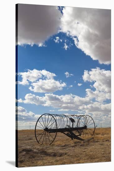 Antique Hay Raker, Prairie Homestead, Cactus Flat, South Dakota, USA-Walter Bibikow-Stretched Canvas