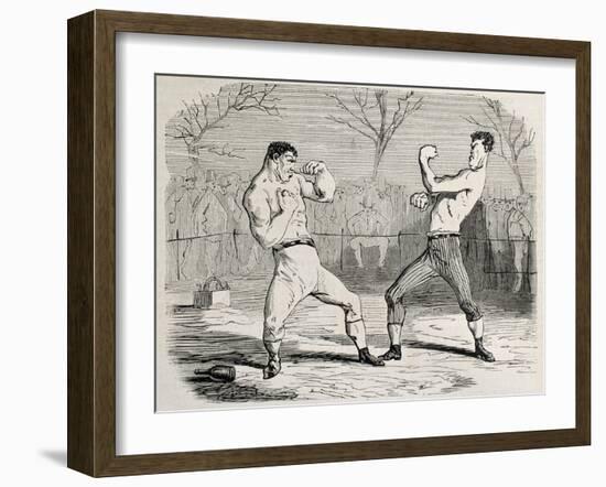 Antique Humorous Illustration Of A Boxing Match Beginning-marzolino-Framed Art Print