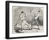 Antique Humorous Illustration Of A Boxing Match Beginning-marzolino-Framed Art Print