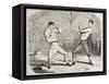 Antique Humorous Illustration Of A Boxing Match Beginning-marzolino-Framed Stretched Canvas