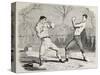 Antique Humorous Illustration Of A Boxing Match Beginning-marzolino-Stretched Canvas