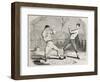 Antique Humorous Illustration Of A Boxing Match Beginning-marzolino-Framed Art Print