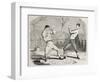 Antique Humorous Illustration Of A Boxing Match Beginning-marzolino-Framed Art Print