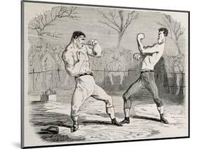 Antique Humorous Illustration Of A Boxing Match Beginning-marzolino-Mounted Art Print