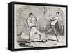 Antique Humorous Illustration Of A Boxing Match Beginning-marzolino-Framed Stretched Canvas